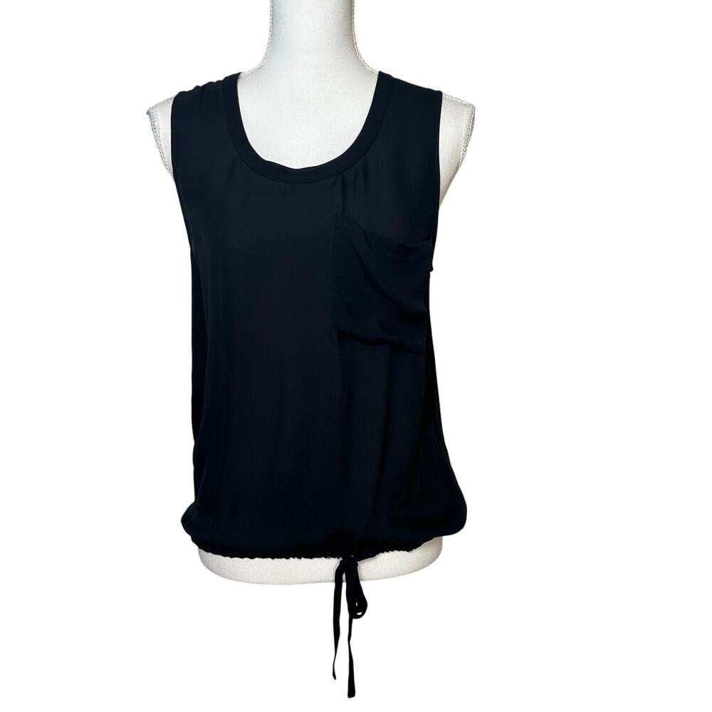 Theory women's black sleeveless chiffon silk Honna elastic bottom blouse size P
